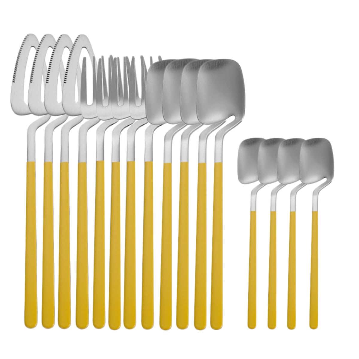Besteck Set Aufhängbare 18/8 Edelstahl Gelblich Silber 4Er Sets | Drahtziehverfahren für Besteck Gabeln und Löffel