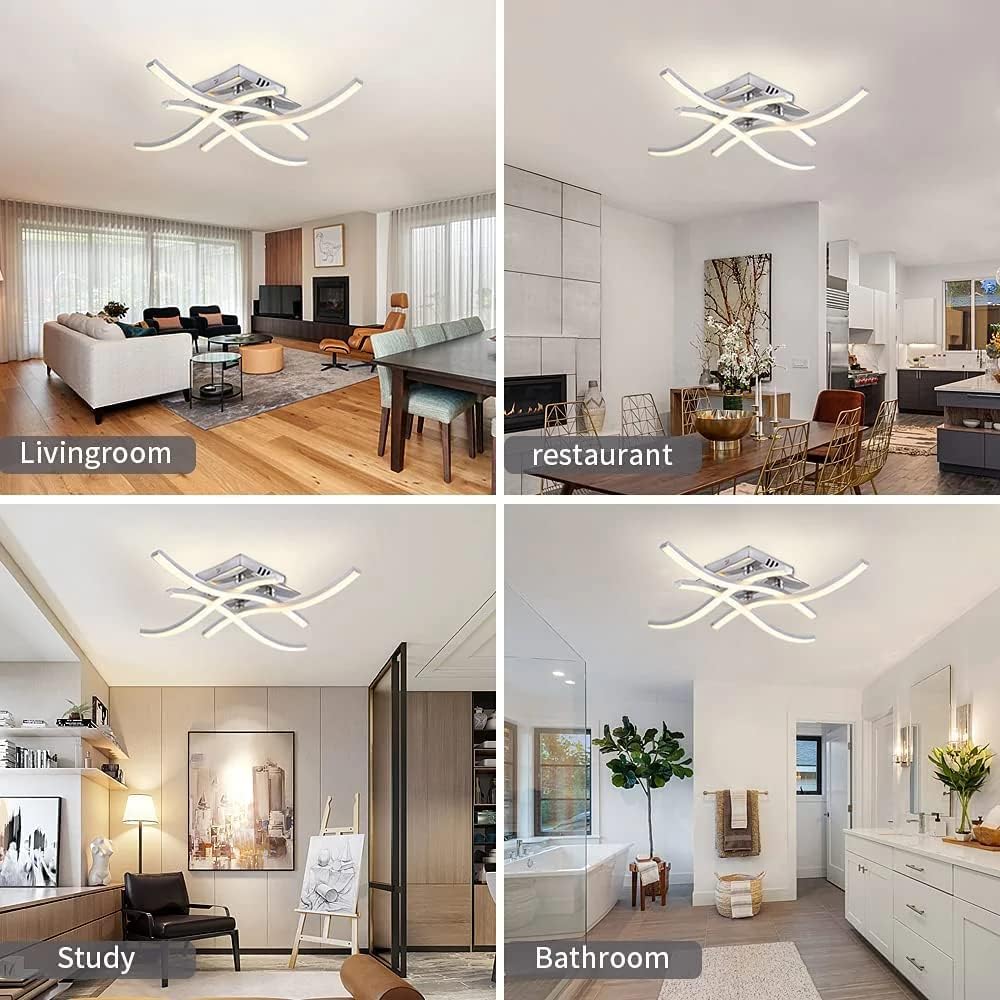 Goeco Modern LED Ceiling Light, 4000K 24W Flush Mount Ceiling Light Curved Design, 2200LM Light Fixtures Ceiling Mount Led Light for Bedroom, Hallway, Kitchen, Living Room