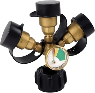 3 Way Quick Release Gas Hose Splitter Coupling Connector with Illuminated Pressure Gauge, Brass Hose Splitter Gas Adapter with Safety Valves for Grill Heater Stove3Y Type