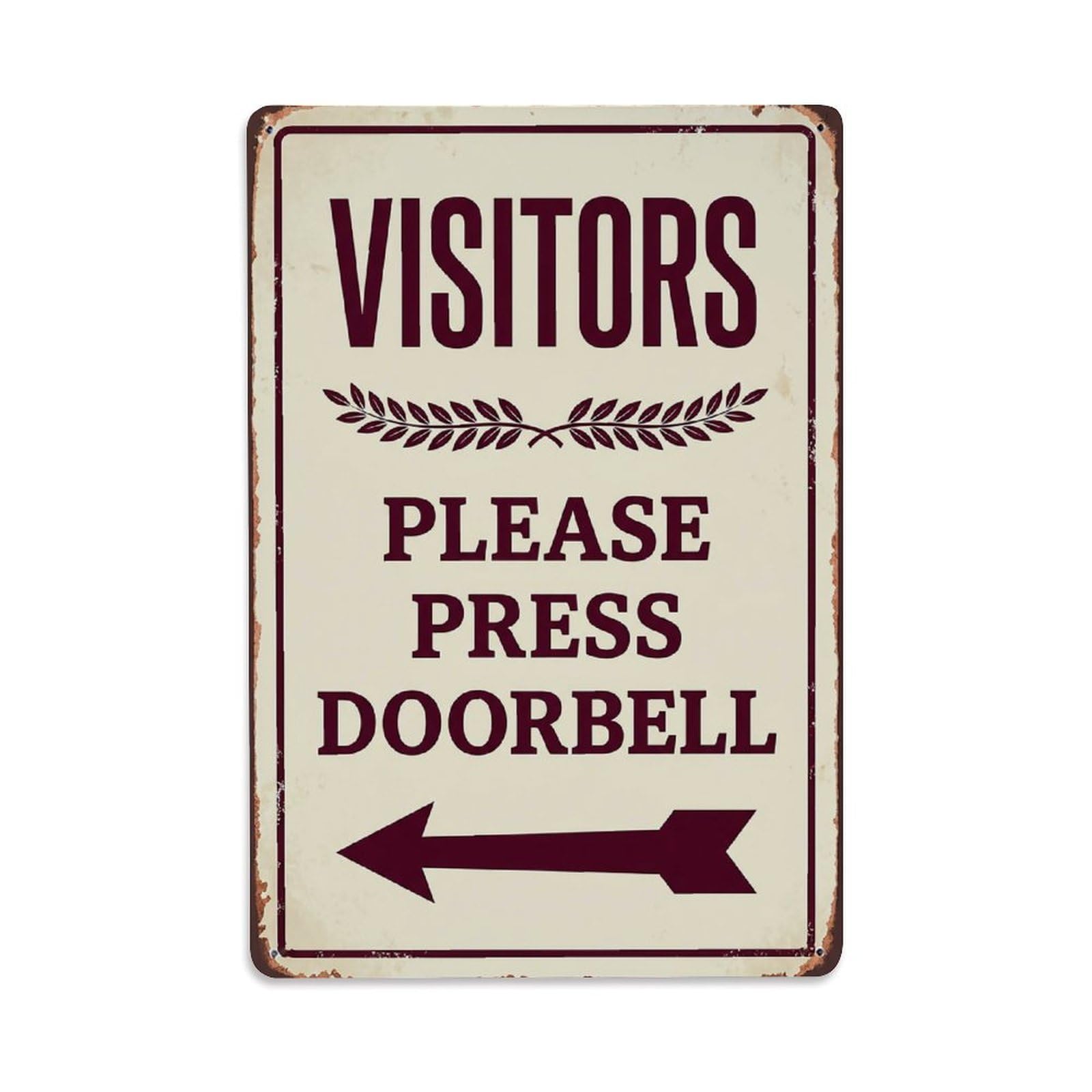Vintage Visitors Please Press Doorbell Arrow Laurel Metal Tin Sign