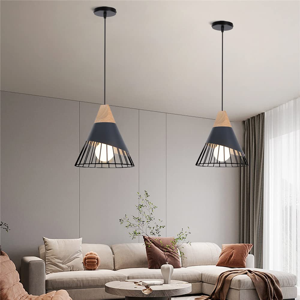 Lampadario Vintage E27 Hanging Lamp Industriale Sospensione Luce Legno Vintage Lampada Ferro Nero Vetro Altezza Regolabile Illuminazione Soppalco Interno Ristorante Soggiorno Bar Decorazione Luci,A