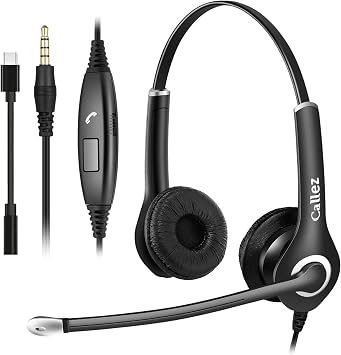 Callez PC Headset 3.5 mm Jack with USB C Cable and Microphone Noise Cancelling Stereo Kopfhörer Handy für iPhone Samsung Smartphone Laptop Computer Business Home Office Call Center Zoom Skype Klare Chat
