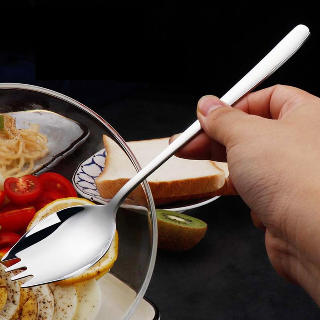 Sporks, 6-Pack Sporks Stainless Steel, 304 Metal Spork for Everyday Household Use, 7.4-Inch Long Handle Dessert Spoons Ice Cream Spoons Salad Forks, Spork for Fruit Appetizer Dessert — Amazon image 5