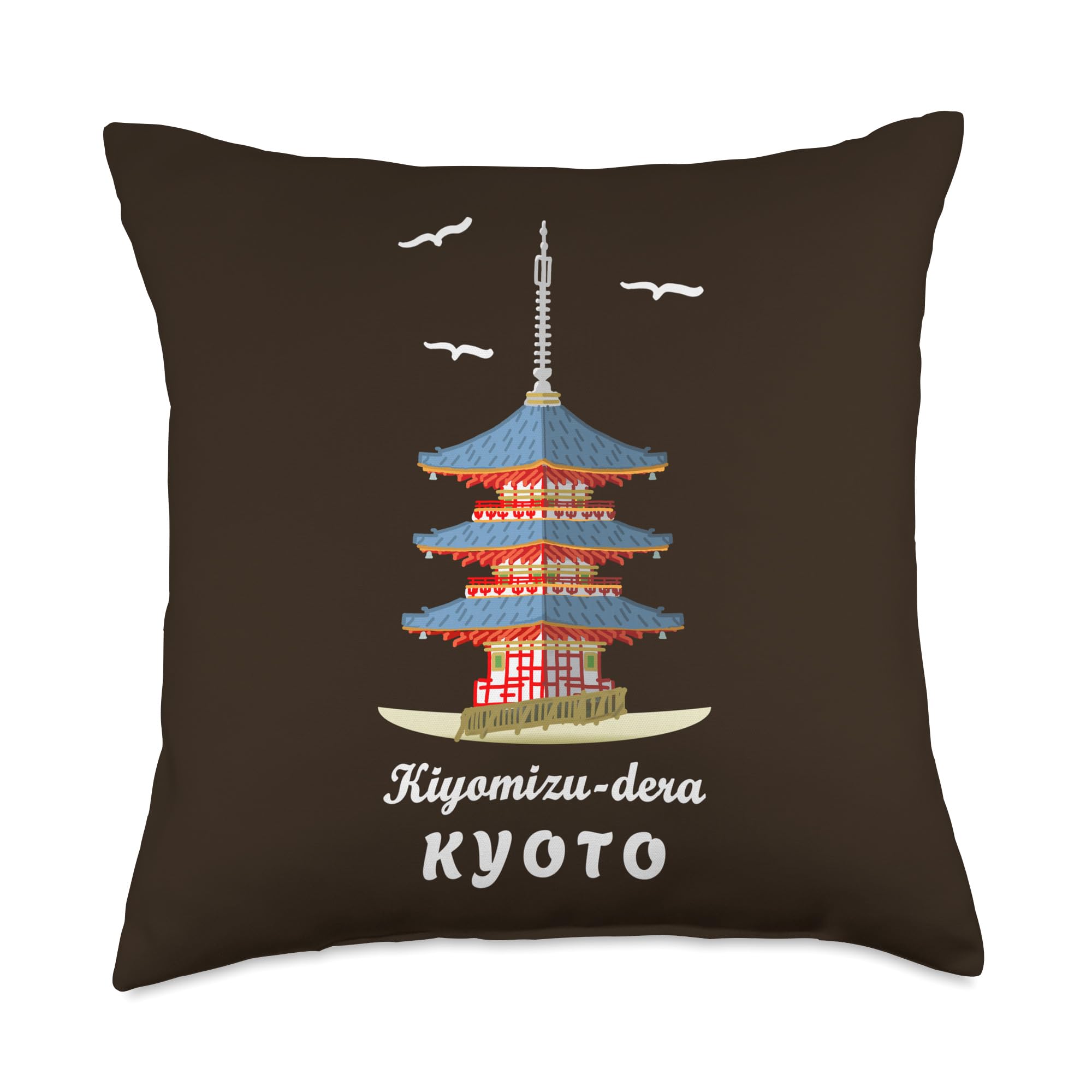 Kyoto, Japan, Pagoda Temple Kiyomizu-dera, Sight, Hand Drawn Throw Pillow, 18x18, Multicolor