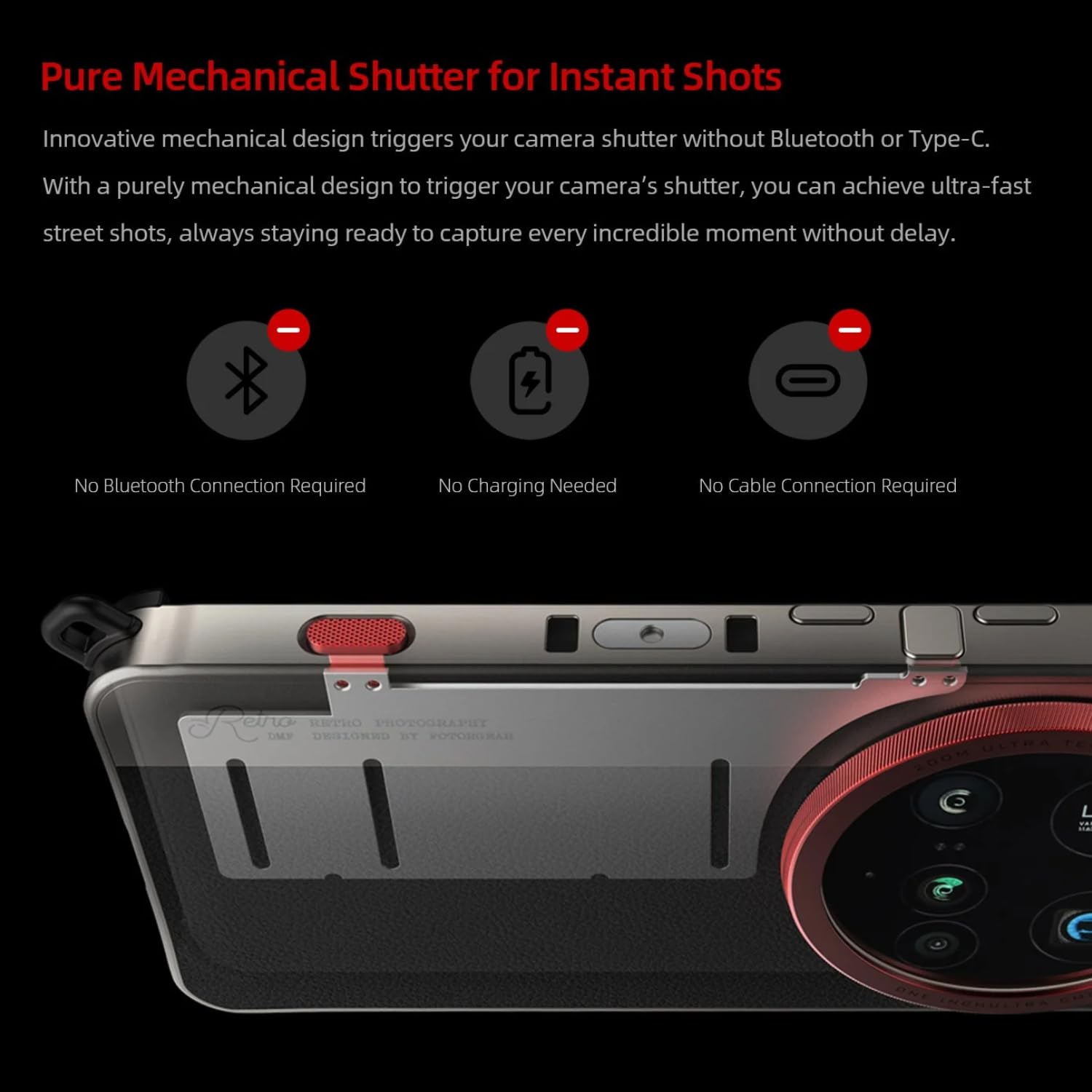 Fotorgear Retro etui na telefon komórkowy do Xiaomi 15 Ultra – mechaniczny wyzwalacz, Cold Shoe, kompatybilne z filtrem 67mm i mocowaniem T-/17 mm