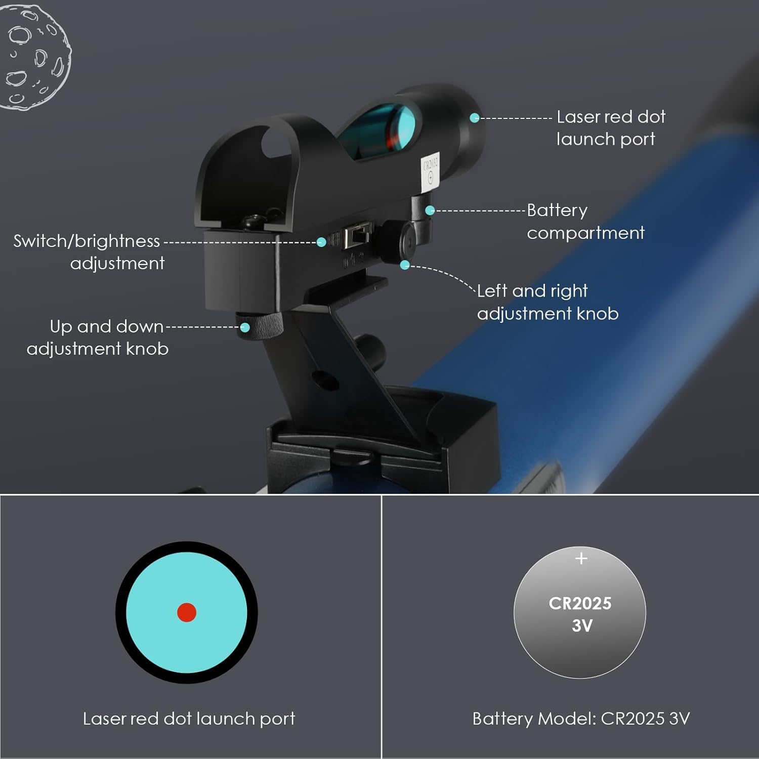 Astronomisches Teleskop, 50/600 mm, Refraktor-Teleskop für Kinder und Anfänger mit Rotpunktvisier, Stativ, Telefonadapter, 2 Okulare H12,5 mm und H20 mm