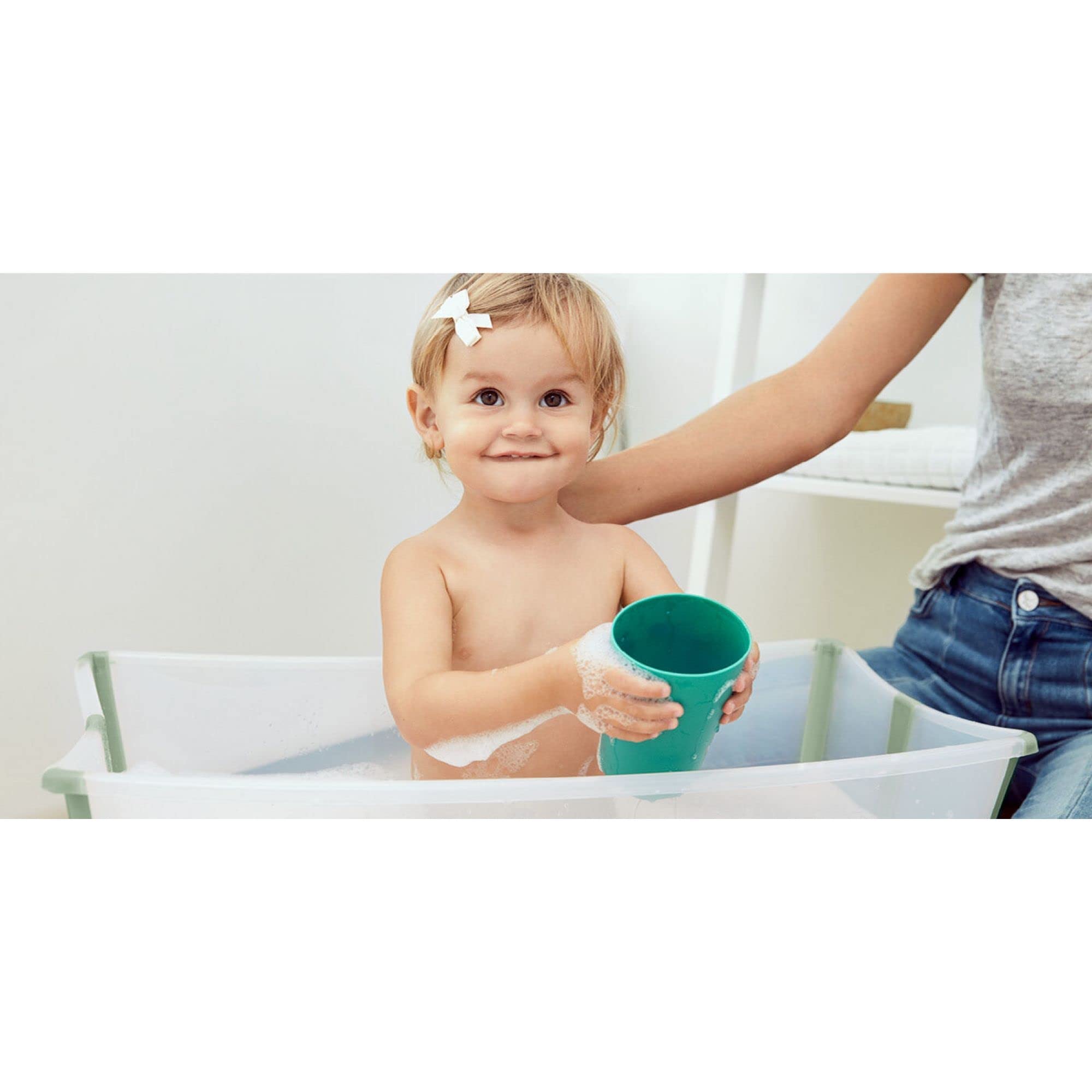STOKKE® Flexi Bath® XL - Bañera grande para bebés, párvulos y niños - Extremadamente ligera y plegable - Color: verde transparente