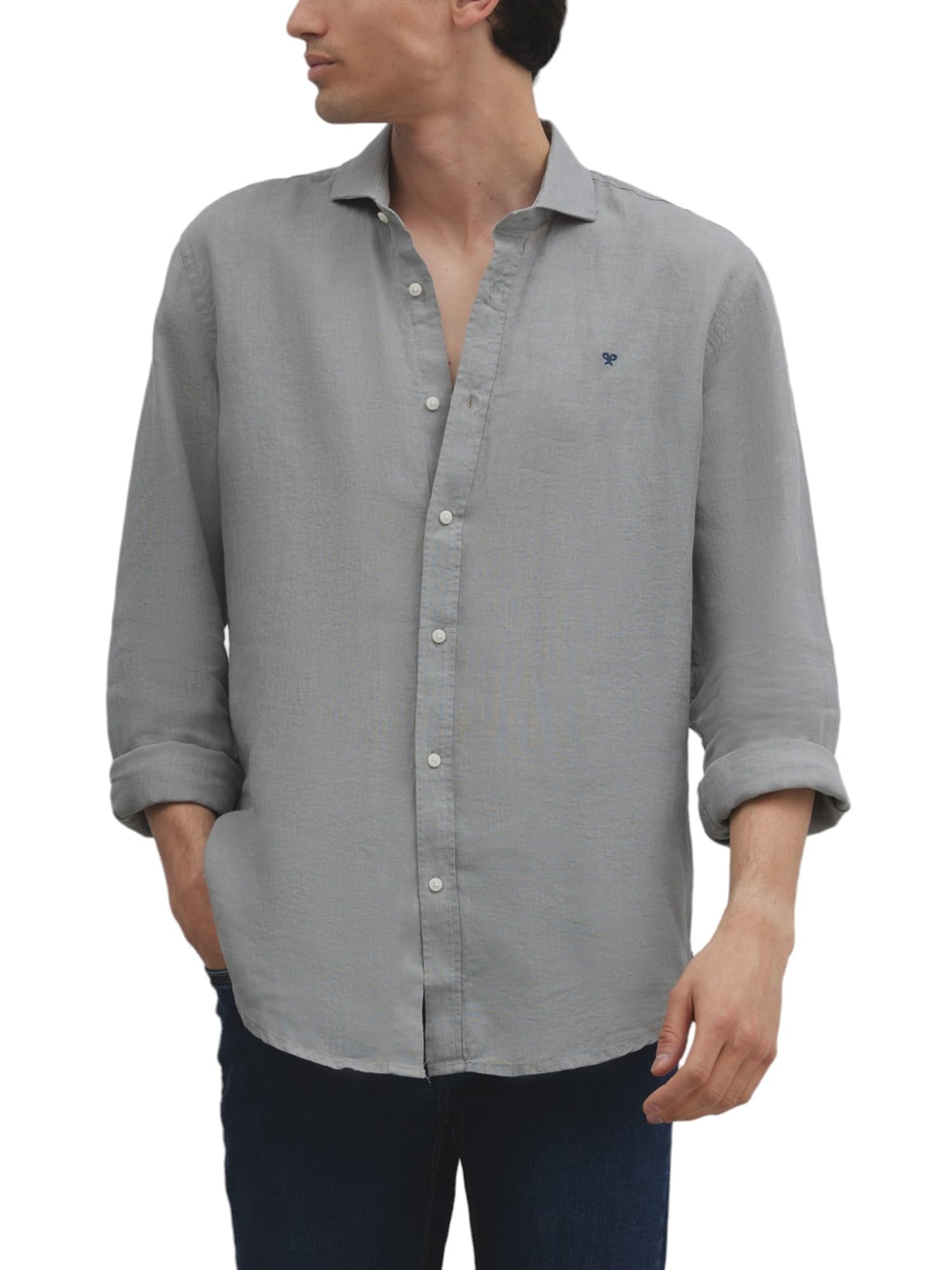 SILBON Camisa Sport Linen Manga Larga para Hombre