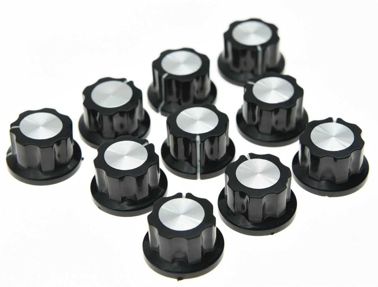 KAISH 10x Guitar Mini Effect Pedal Knobs 6mm Black w/Silver Cap Knob for Boss Pedals, Black w/ Silver, 10pcs - Image 2