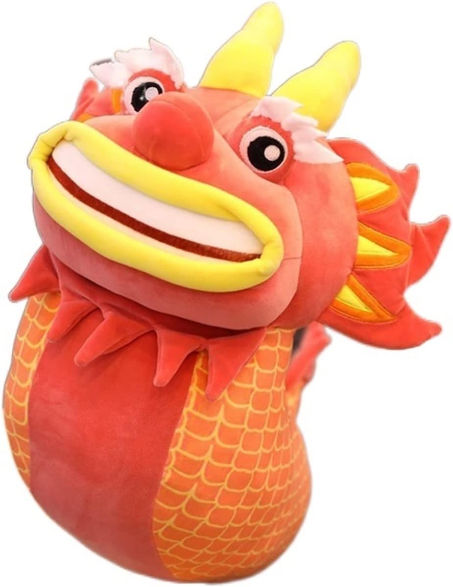 JrenBox Plush Toys Cute Chinese Dragon Pills Toy Dragon Doll Holding Pillow Pillow Doll Playing Junction Xiao Long Year Mascot Color : Red, Size :