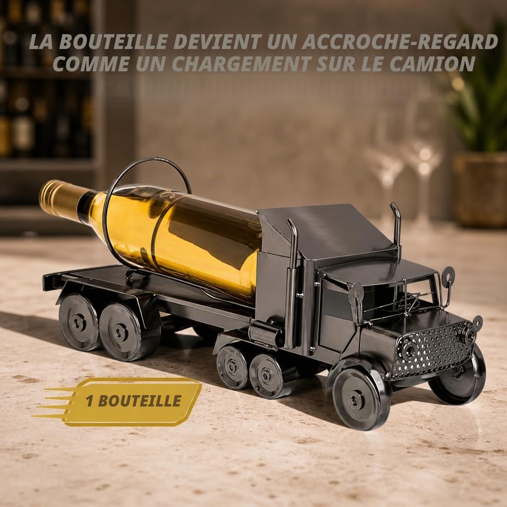 MIJOMA Porte-Bouteille en métal Camion, Porte-Bouteille de vin en Forme de Camion, Souvenir pour camionneurs, Décoration de Cuisine, 43x19 cm