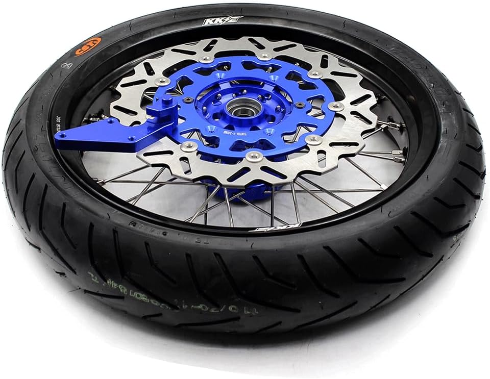 KKE 3.5 * 17 & 4.25 * 17'' Supermoto Dirt Bike Stunt Wheels Rims Tire Set Compatible with YAMAHA YZ250F/450F 2003-2026 YZ125/250 1999-2026 Blue Hub