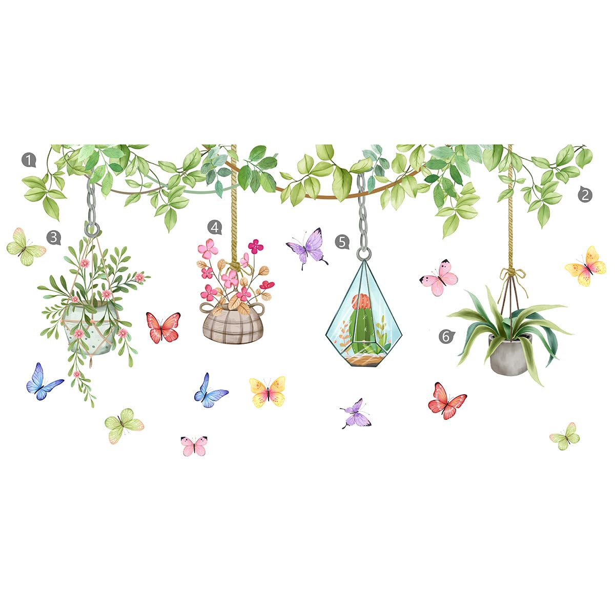 Runtoo Potted Plant Window Clings Flower Catcus Hanging Vines Glass Wall Decals Stickers Tropical Botanical Cactus Living Room Bedroom Home Decor - Image 4