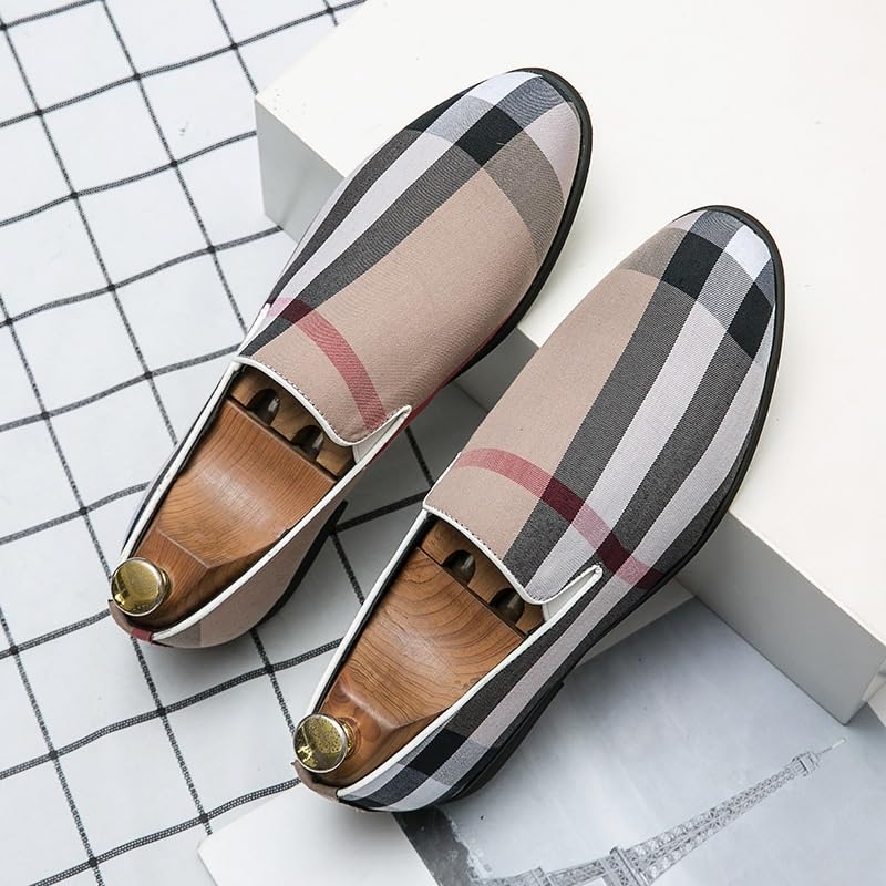 Men's Two Tone Brogue Oxfords Shoes Classic Round Toe Checkered Comfortable Dress Loafers3