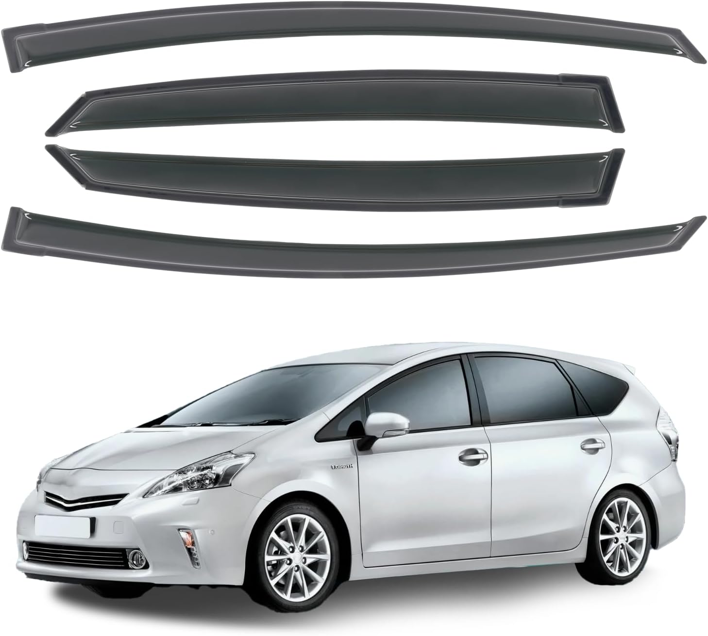 4PCS Rain Guards Fit for 2010-2015 Toyota Prius Excludes Prius V & Prius C, Tape on Side Window Visor Deflector, Dark Smoke Vent Shade Shield, 2010 2011 2012 2013 2014 2015
