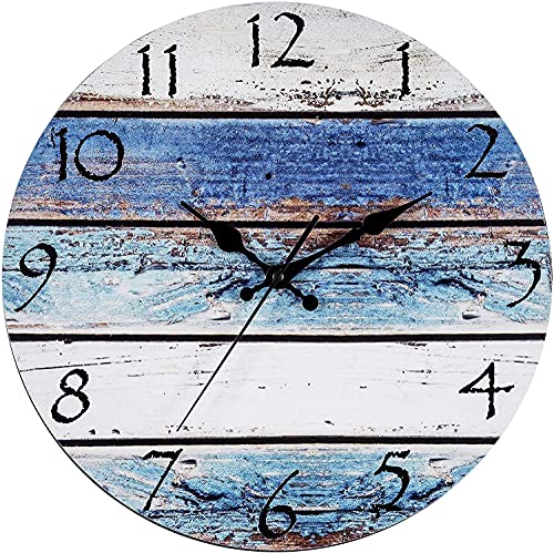 Home Decor Clock, Eruner Wall Clock 14" Arabic Numerals, Silent Non Ticking Quartz - Battery Operated, Vintage Shabby Beachy Ocean Paint Boards Wooden Round Home Decoration Wall Clock(Victor Hugo)