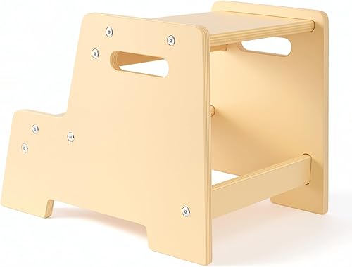 Miniatura 7 de Stepup Baby Taburete de madera barnizado para niños  Taburete infantil de 2 pasos con asas, madera contrachapada de abedul, base antipunta y
