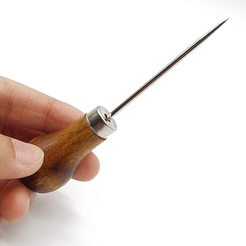 Miniatura 3 de RONYOUNG 10 Uds. Mango de madera con forma de calabaza para rascar punzón herramienta de perforación para bolsa de cuero agujero DIY hecho a mano