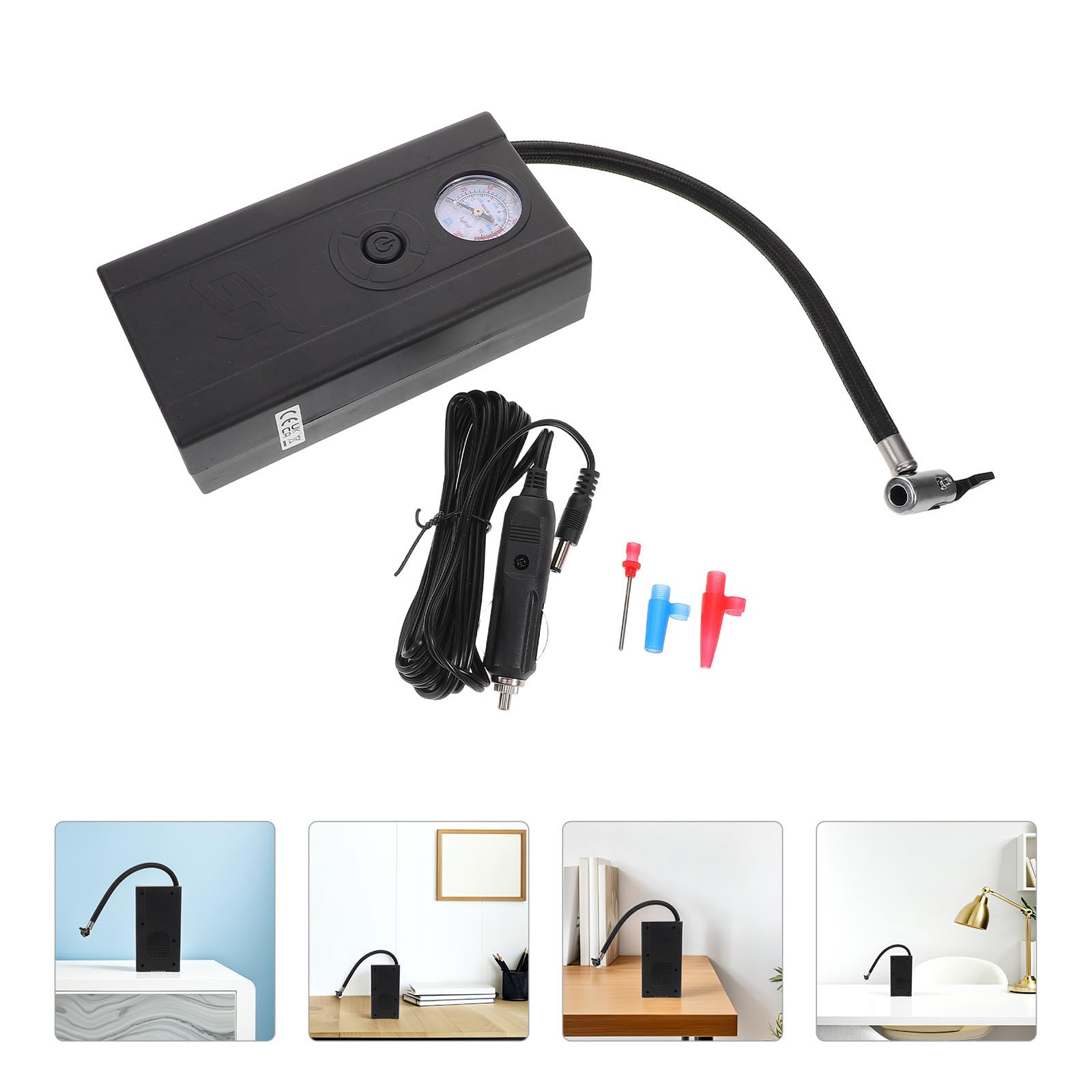 Compresor de Aire Portátil Negro para Inflar Neumáticos y Bicicletas con Material PP, Inflador Rápido Multifuncional Adecuado para Uso Doméstico Movimiento
