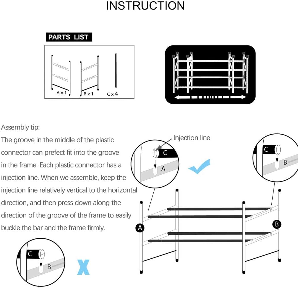 TZAMLI 2-Tier Free Standing Shoe Rack Metal Iron of Expandable and Adjustable Shoes Organizer, Stackable Shoe Shelf for Entryway Doorway, 24.41" x 8.66" x 13.78" (Silver Gray, 2-Tier) : Home & Kitchen