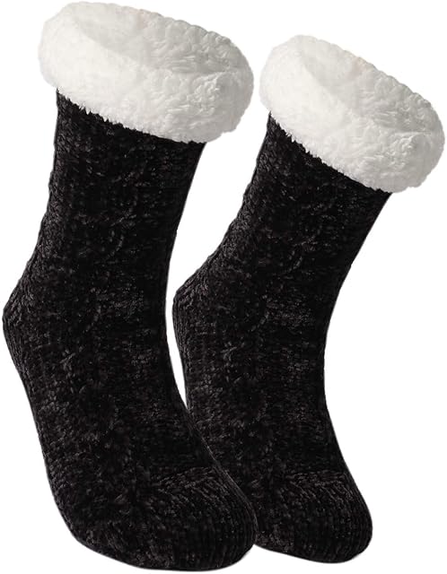 Tacobear Women Slipper Socks Warm Fluffy Socks Super Soft Fuzzy Socks Winter Knit Socks Chenille Socks Fleece Lined Home Socks for Mens and Ladies