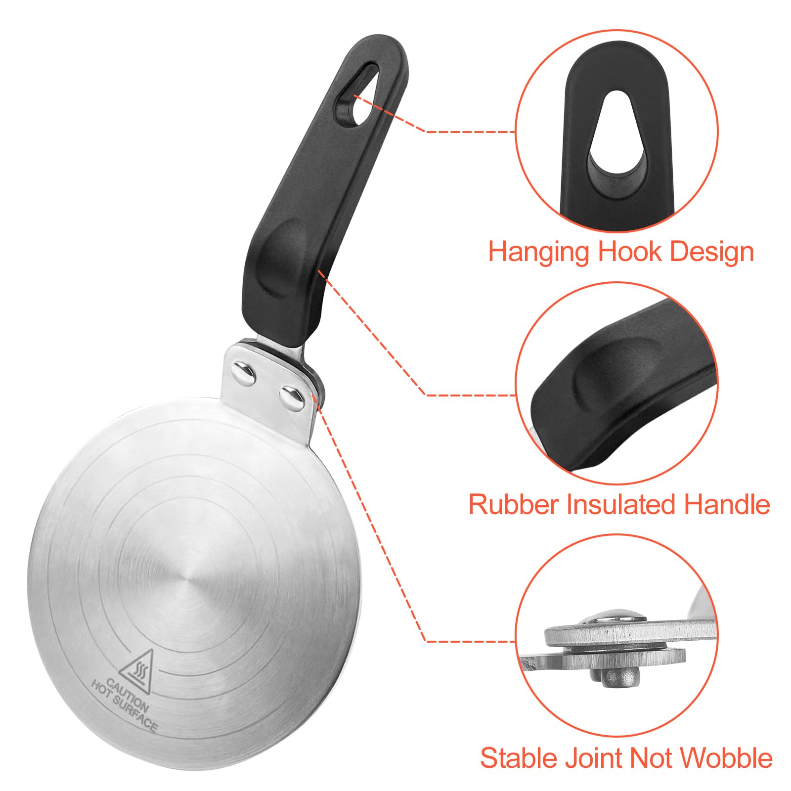 WinGluge Adaptador Inducción Cafetera, Difusor de Calor de Acero Inoxidable, Placa de Anillo con Mango Ergonómico, Disco de Relé Inducción para Sartenes de Vidrio Ollas de Cerámica y Otros Utensilios