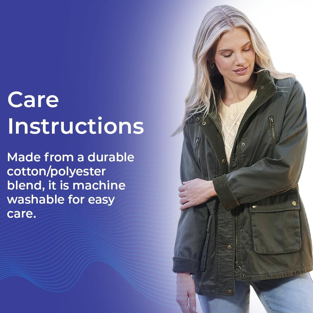 SAGEFINDS Portland Barn Jacket w/Corduroy Accents, Hidden Front Zipper w/Snap Closure, Hideaway Hood, Drawstring, Pockets - Image 5