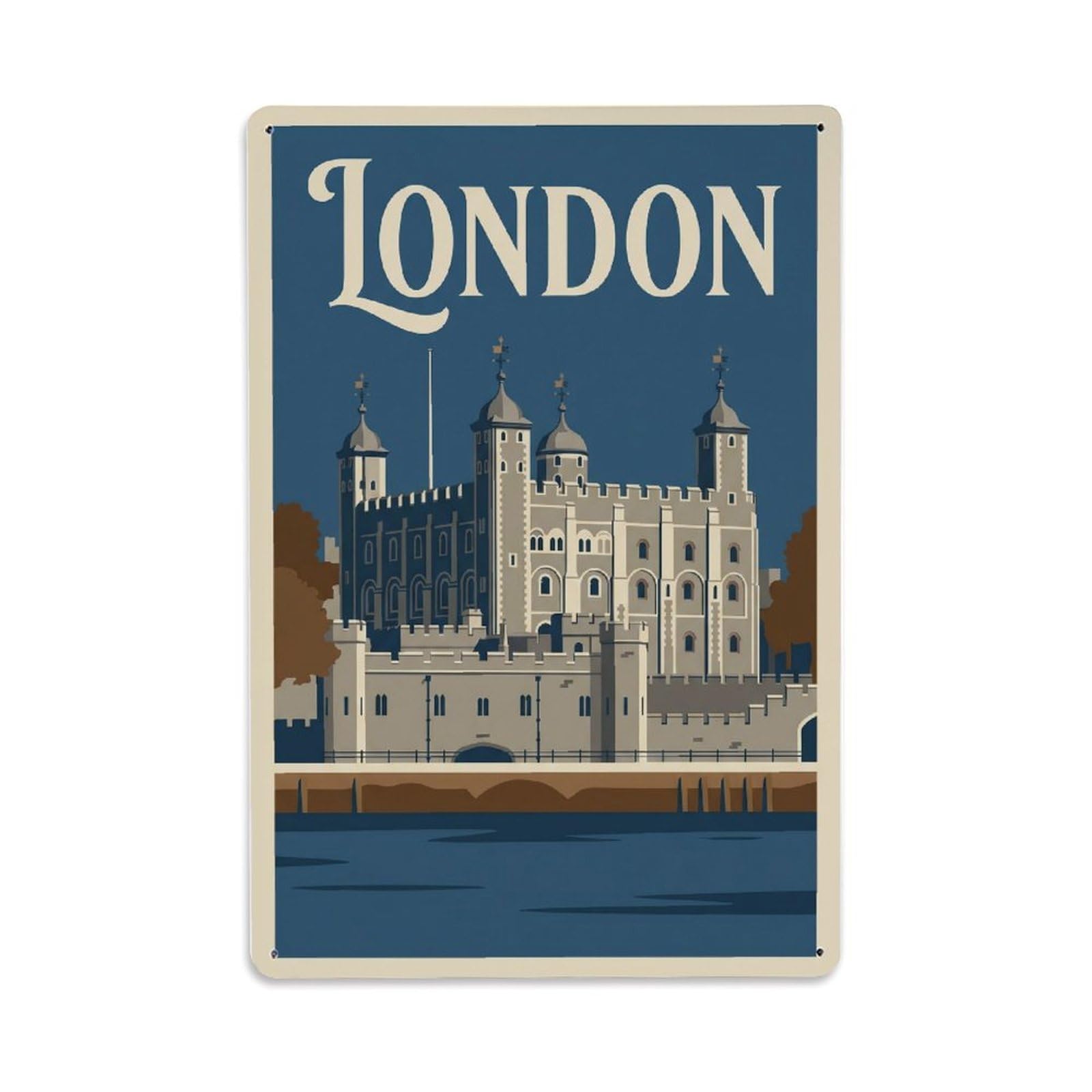 Vintage Travel London Tower of London Historic Clean England Metal Tin Sign Plaque Wall Decor for Cafe, Club Bar, Office, Home Garden Metal Poster 8x12Inch