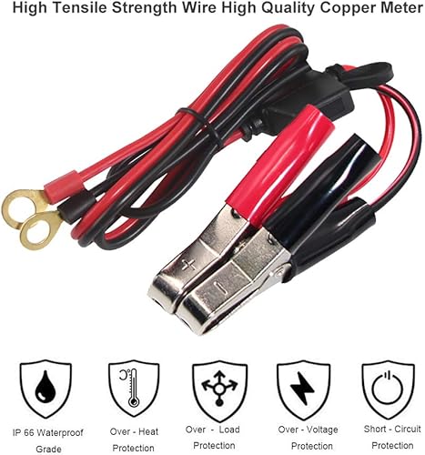 Miniatura 6 de KUNCAN Pinzas tipo cocodrilo para terminales de batería - Pinzas de cocodrilo para batería a cable de arnés de terminal de anillo 2 pines, cable de