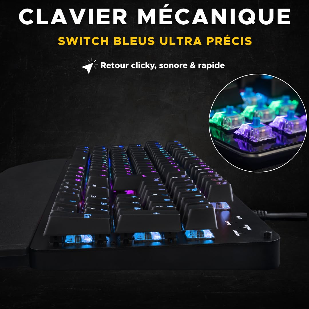 The G-Lab Keyz Carbon Ex - Clavier Mécanique Azerty Switch Bleu - Clavier Gaming Rétroéclairage LED RGB, Anti-ghosting Total, 12 Touches multimedias - PC/PS5/Xbox - New (Keyz Carbon Ex)
