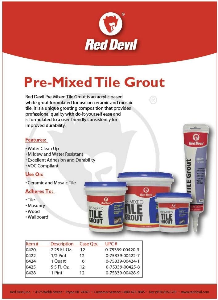 Red Devil 042260 Pre-Mixed Tile Grout - Professional Quality, Excellent Adhesion, Ideal for Wall & Floor Use - 1/2 Pint, Black, Pack of 12, Made in USA