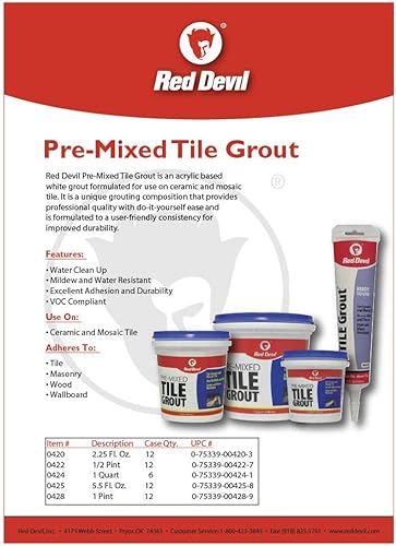 Vista 19 de Mortero premezclado para baldosas Red Devil 0422., 0425 Blanco