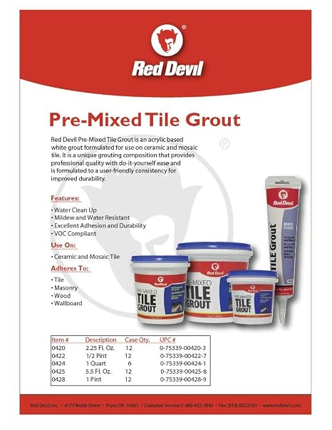 Red Devil 042260 Pre-Mixed Tile Grout - Professional Quality, Excellent Adhesion, Ideal for Wall & Floor Use - 1/2 Pint, Black, Made in USA