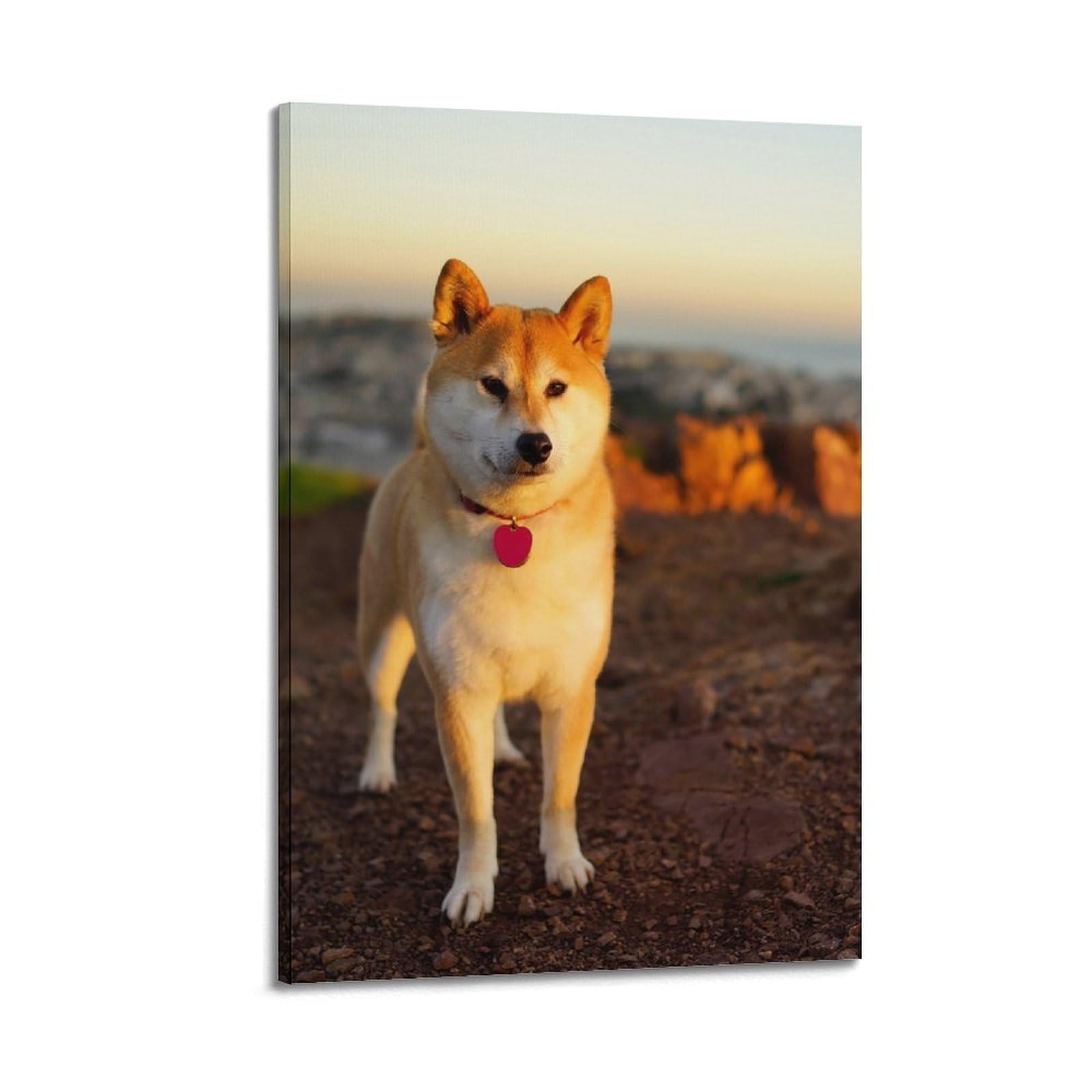Xkuga Boys Frame-Style Animal Poster Wildlife Vintage Shiba Inu City Sunset Modern Decorative Canvas Prints - Ideal Wall Art For Family, Man Cave, Game Room, & Girls Bedroom 12X18inch(30X45cm)
