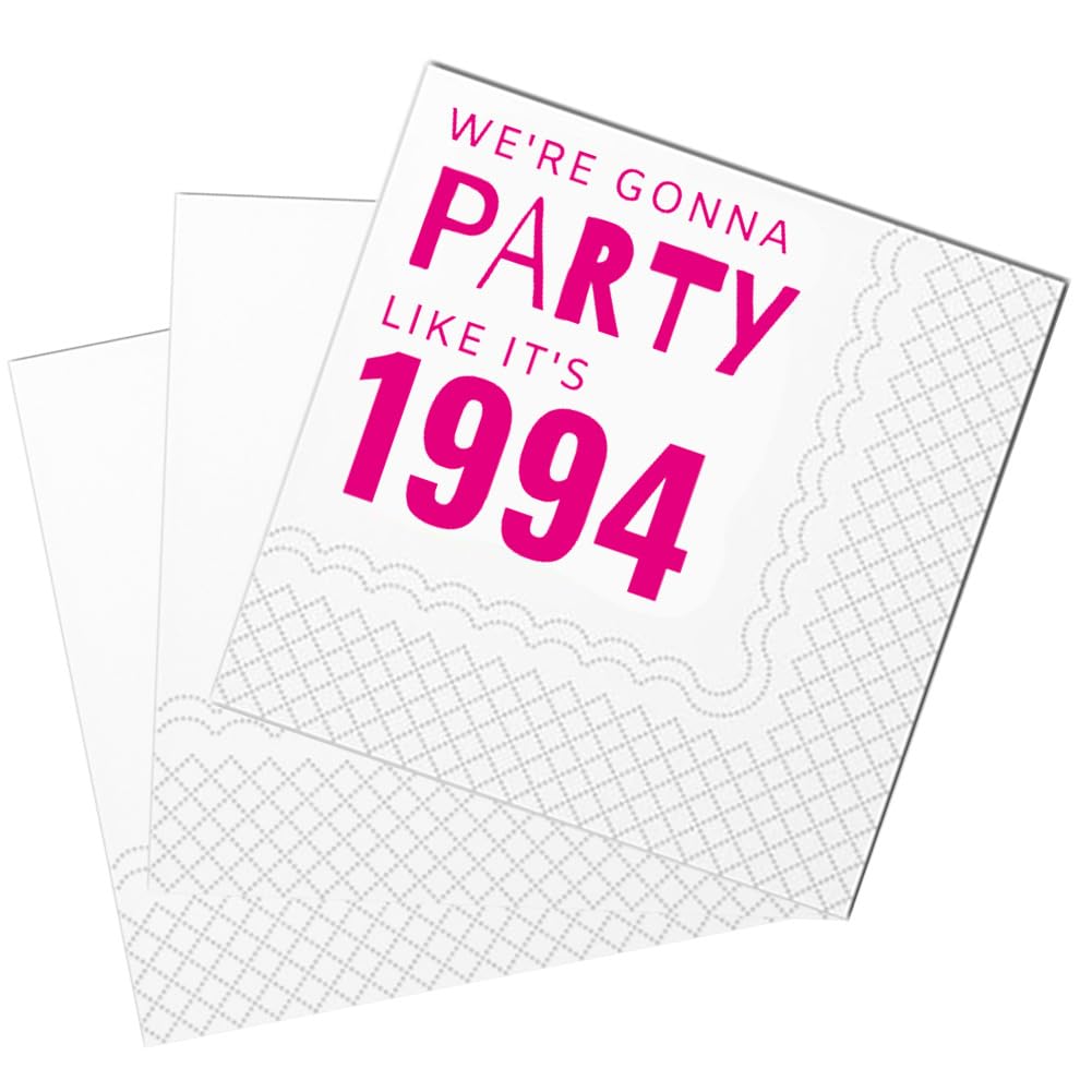 SharkBliss 30th Birthday Cocktail Napkins, 50 Pack Pink We're Gonna Party Like It's 1994 30th Birthday Paper Cocktail Beverage Napkins for Women Her Thirty 30th Bday Decor | 2-Ply, 5x5" (1994)