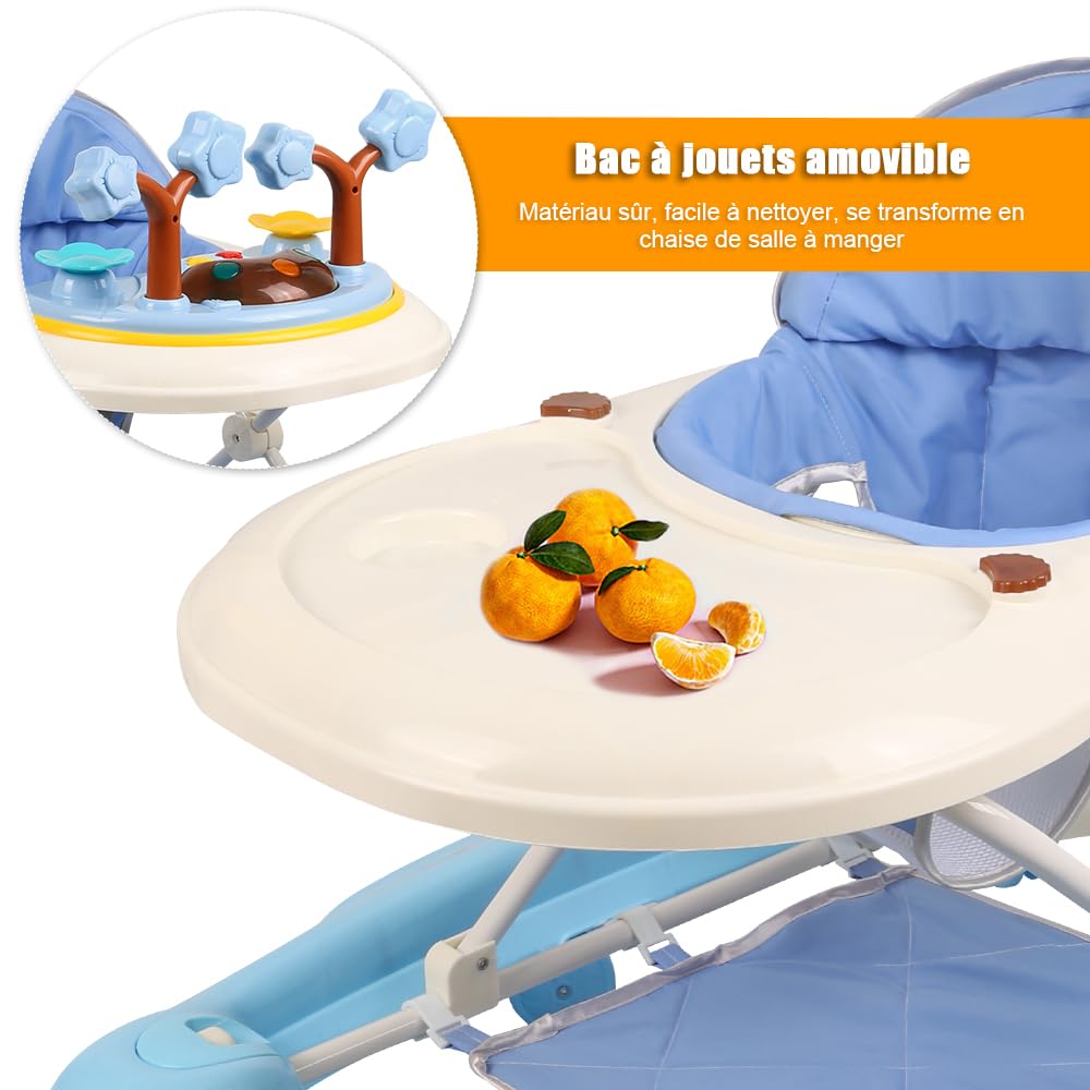 Andador de bebé ajustable en 4 niveles, escalable, estable, anti-Basculo, aprendizaje de caminata 67×75×85cm (azul)
