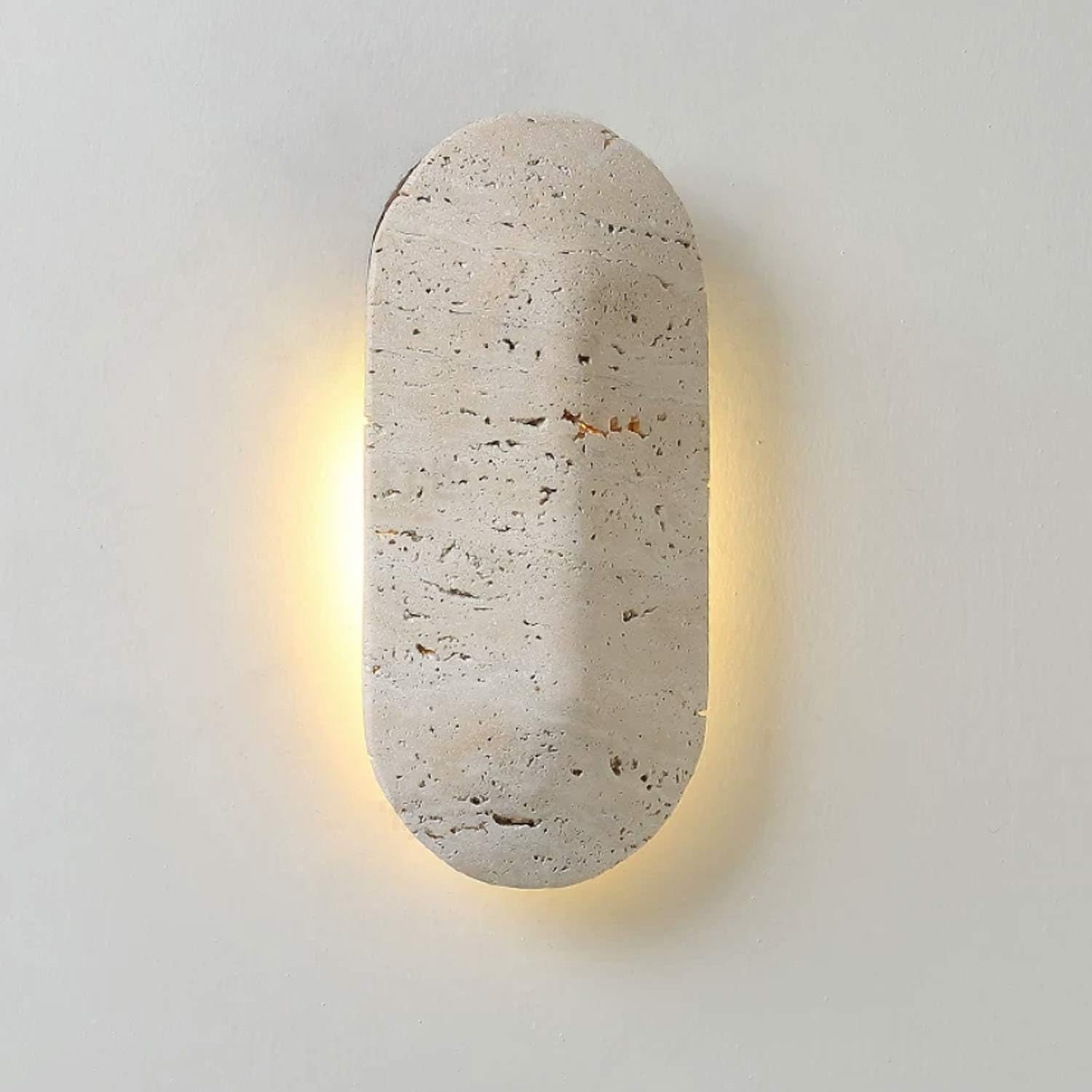 USMJQVZ Nordic Natural 3000K Yellow Travertine Stone Wall Sconce Wabi-Sabi Marble Wall Mounted Light Yellow Cave Stone LED Sconce Vintage Farmhouse Travertine Bedside Bedroom