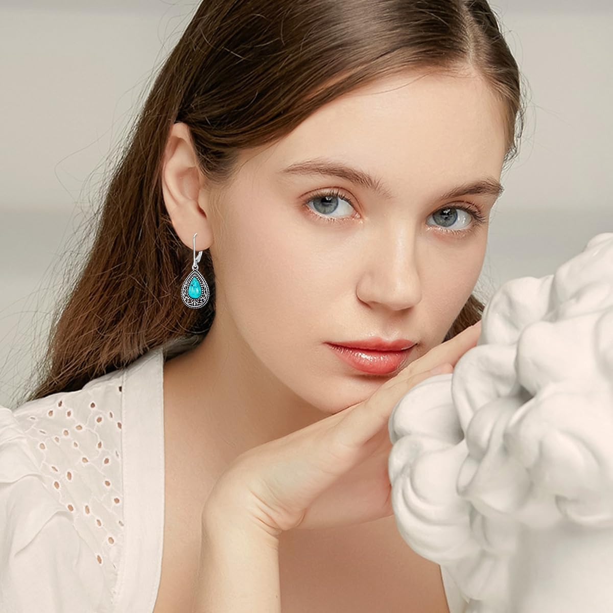 Natural Turquoise Teardrop Dangle Earrings for Women 925 Sterling Silver Genuine Turquoise Jewelry Gifts - Image 5