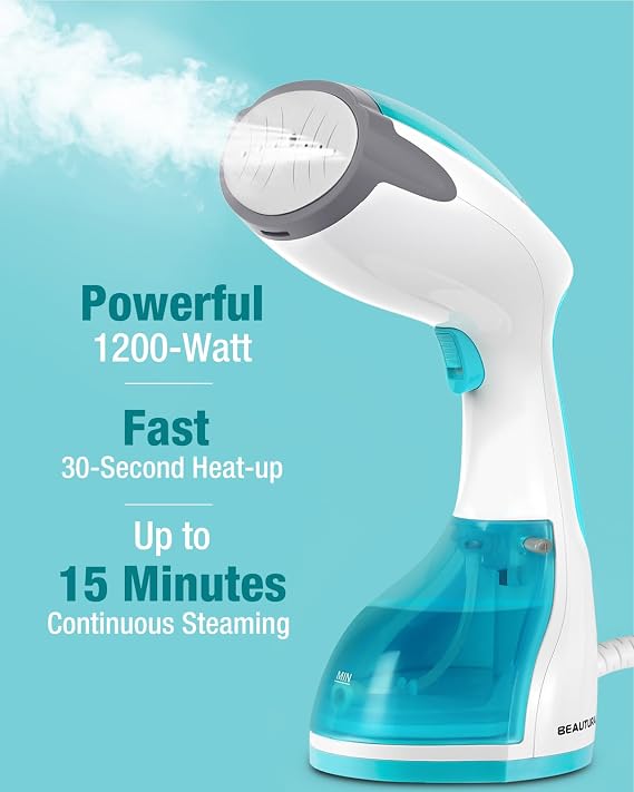 BEAUTURAL Steamer for Clothes, Handheld Garment Fabric Wrinkle Remover | 30-Second Fast Heat-up, Ceramic Heating Plate, Auto Shutoff, Large Detachable Water Tank, Portable Design, 1200 Watts