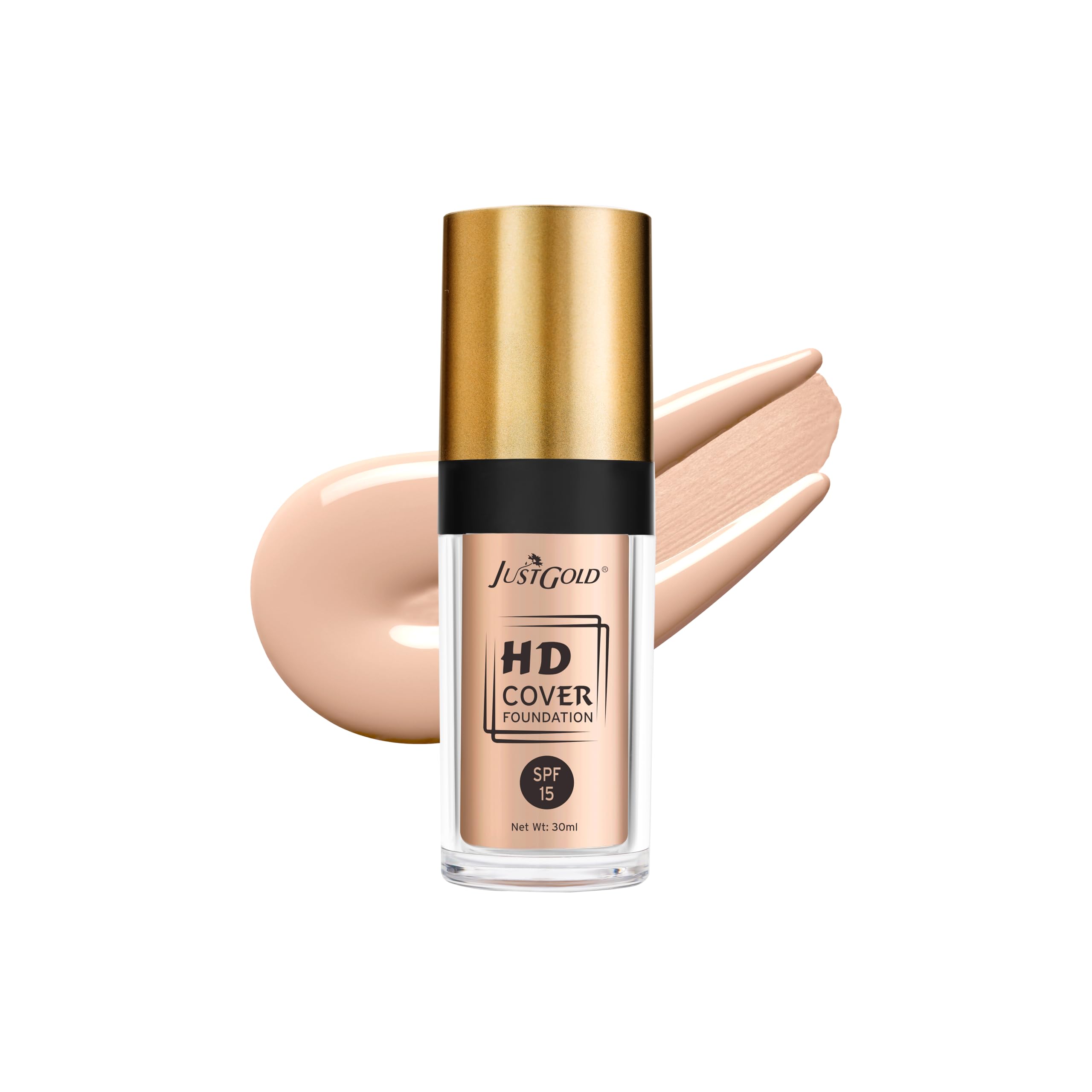 JUSTGOLD 9383 Hd Cover Matte Liquid Foundation For All Skin Type With Spf 15 Matte Finish To Cover Blemishes And Dark Spots Waterproof Long Lasting Full Face Coverage (Kulfi 2.5),1 Count