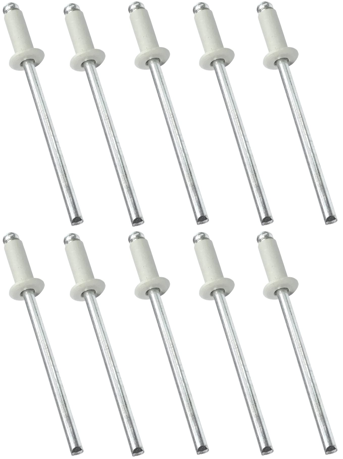AERZETIX - C48079 - Pack of 10 Standard Blind Rivets Diameter 4 x 10 mm - Colour White Grey RAL 9002 - DIN 7337 - Post Break Pop Rivets - Steel / Aluminium