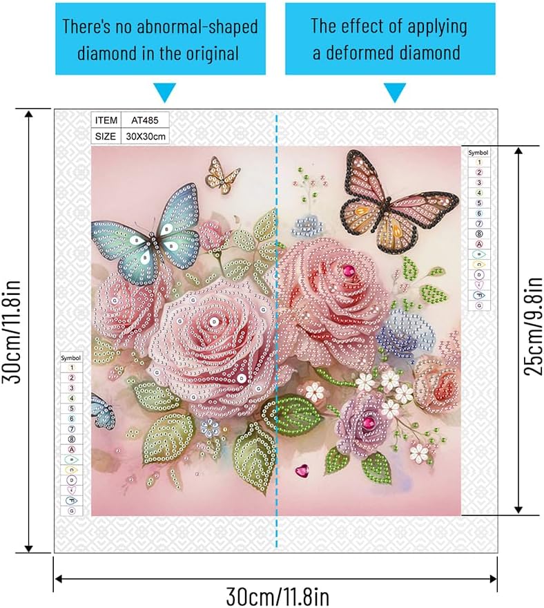C'eitura 4Pcs Flower & Butterfly Diamond Art Painting Kit, 30x30cm 5D Special Shape Crystal Partial Drill, Spring Garden Wall Art, DIY Nature Themed Craft for Living Room & Bedroom