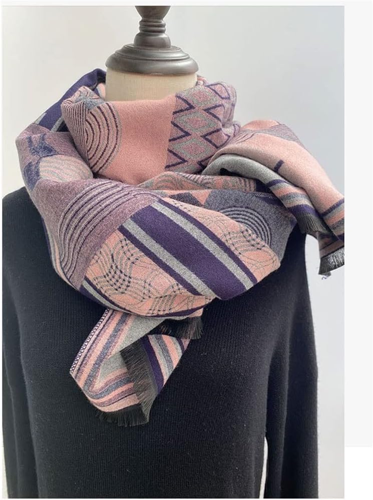 Fall Winter Scarf Winter Imitation Cashmere Scarf Scarfs Men Women Warm Scarves Female Shawl Wraps Warm Shawls(Pink Purple)