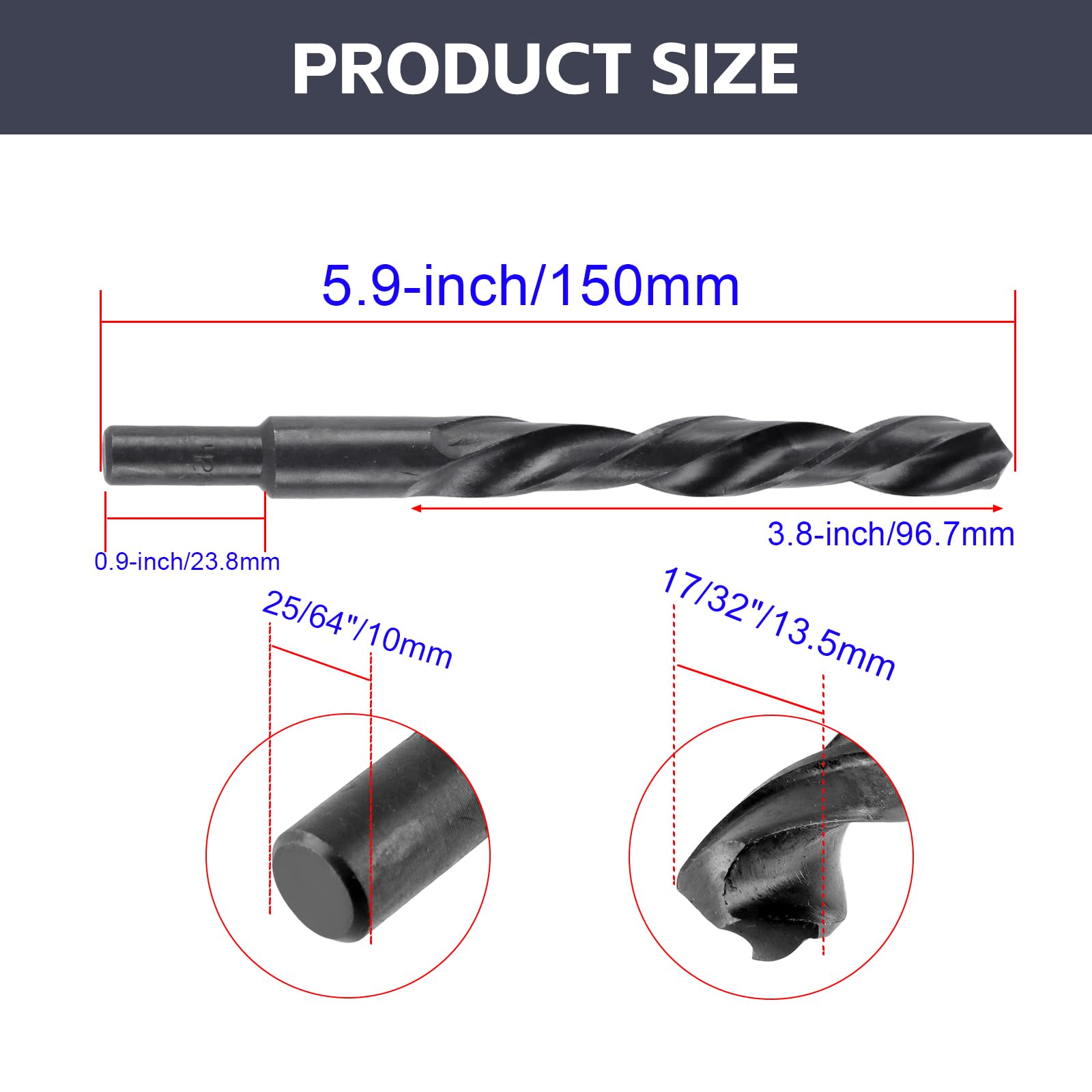 Broca reducida de vástago de acero de alta velocidad de 13.5 mm de diámetro de perforación de vástago recto de alta velocidad