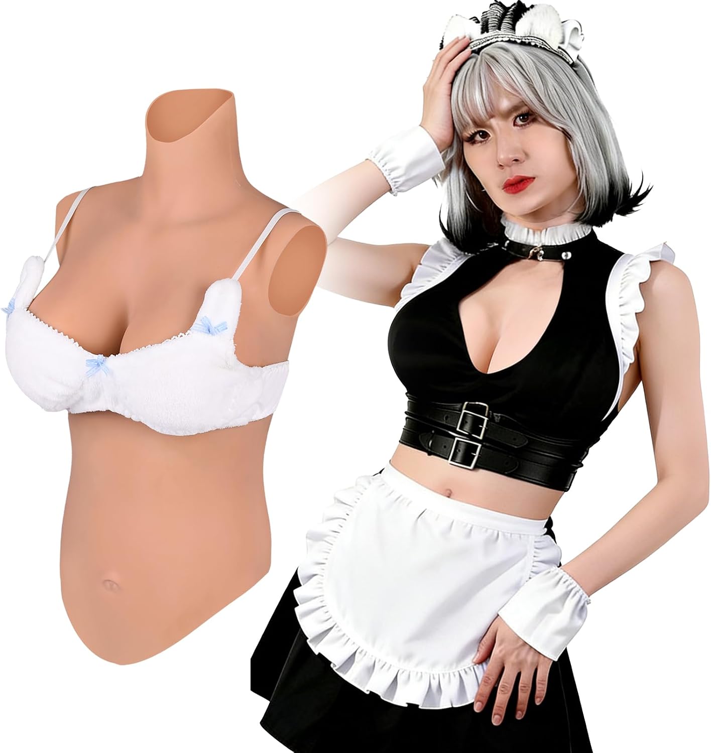 Half Body Silicone Breastplate High Neck to Navel for MtF Drag Cosplay Realistic Seamless Breast Forms Daily Wear