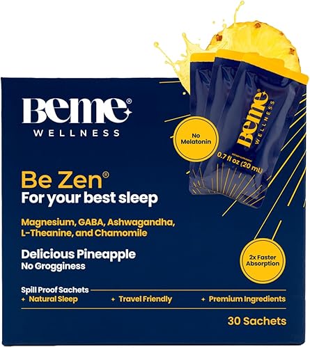 BeMe Bebida de magnesio para dormir - Magnesio sin melatonina para dormir con Ashwagandha, L-teanina y GABA - Piña tranquila de absorción rápida -