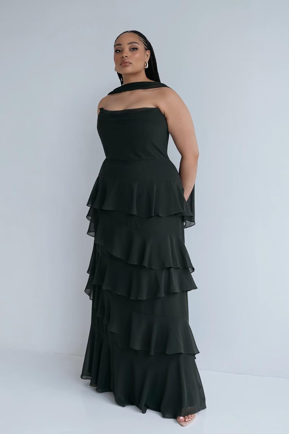 Halter Tiered Chiffon Bridesmaid Dresses for Women Long Strapless Wedding Guest Dress L01010 - Image 4