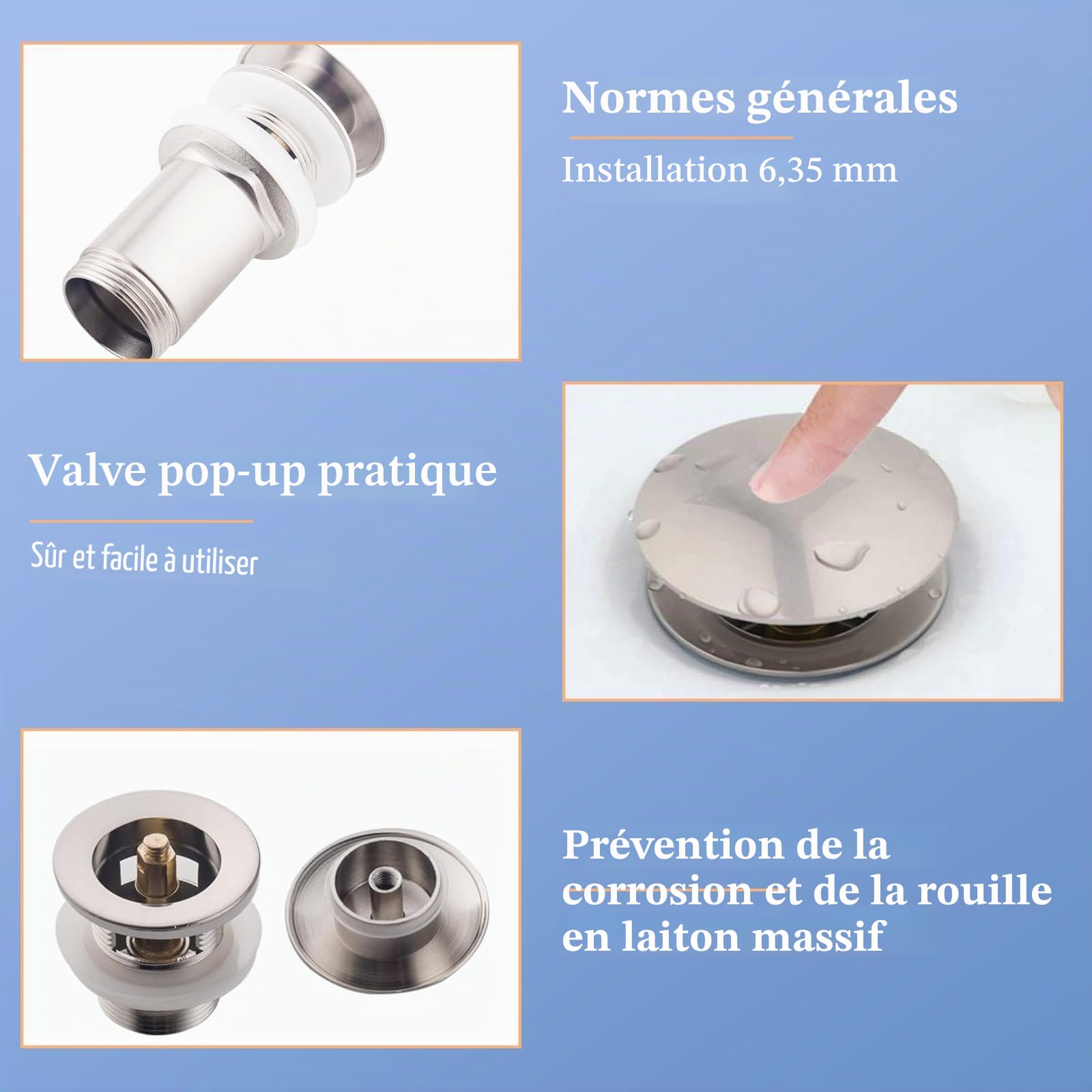 Siphon de Lavabo, Siphon Lavabo Salle De Bain Sans Trop-plein, Réglable Siphon Universel Avec Robinet de Vidange à clapet, Siphon Tubulaire en Zinc Pour Lavabo de Salle de Bain, Chromée