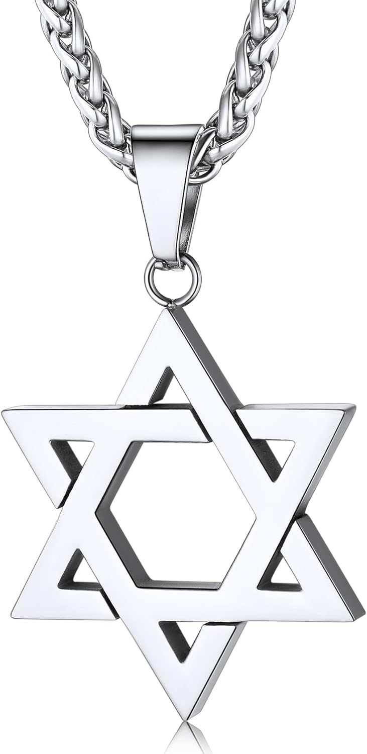 ChainsHouse Magen Star of David Necklace for Men Women, Stainless Steel/18K Gold Plated Hexagram/Dog Tag Pendant Jewish Israel Jewelry