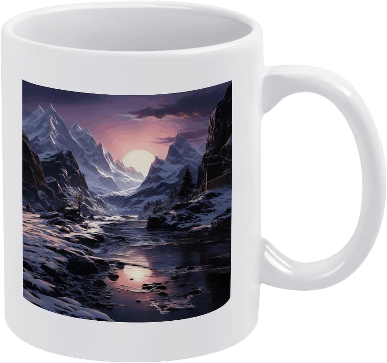 Coffee Cup 12 Oz Tea Cup Coffee Cups with Handle Ceramic Snowy Mountains And Lakes Printed Coffee Mugs